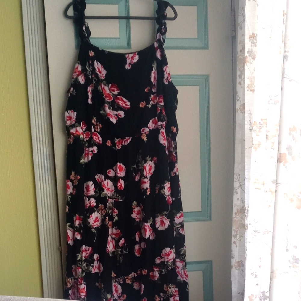 Maurices Black Maxi Dress with Pink Floral Design